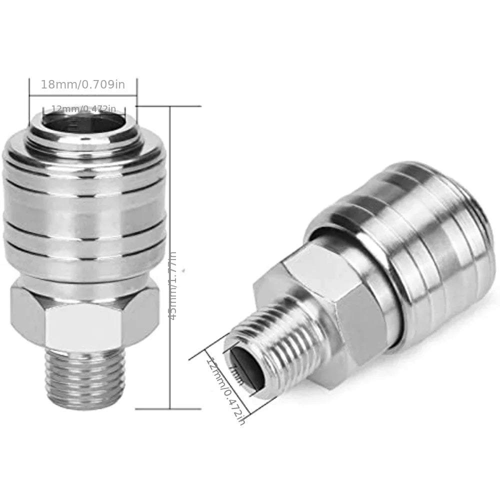 10Pcs 1/4" BSP Euro Air Compressor Quick Connect Fittings, Zinc Plated Steel Air Hose Coupler Male Female Quick Release Air Tool