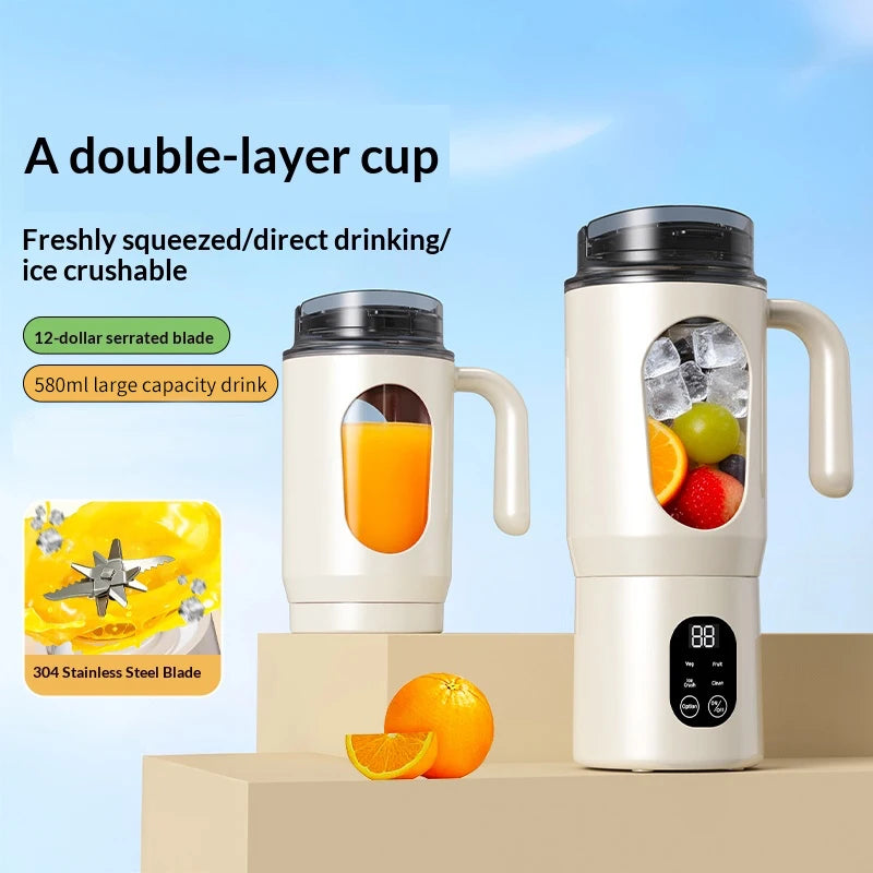 USB Charging Juicer, mini Ice Crusher, Can Make Smoothies and Milkshakes, Perfect for Travel, Double Lid Portable Handle Juicer