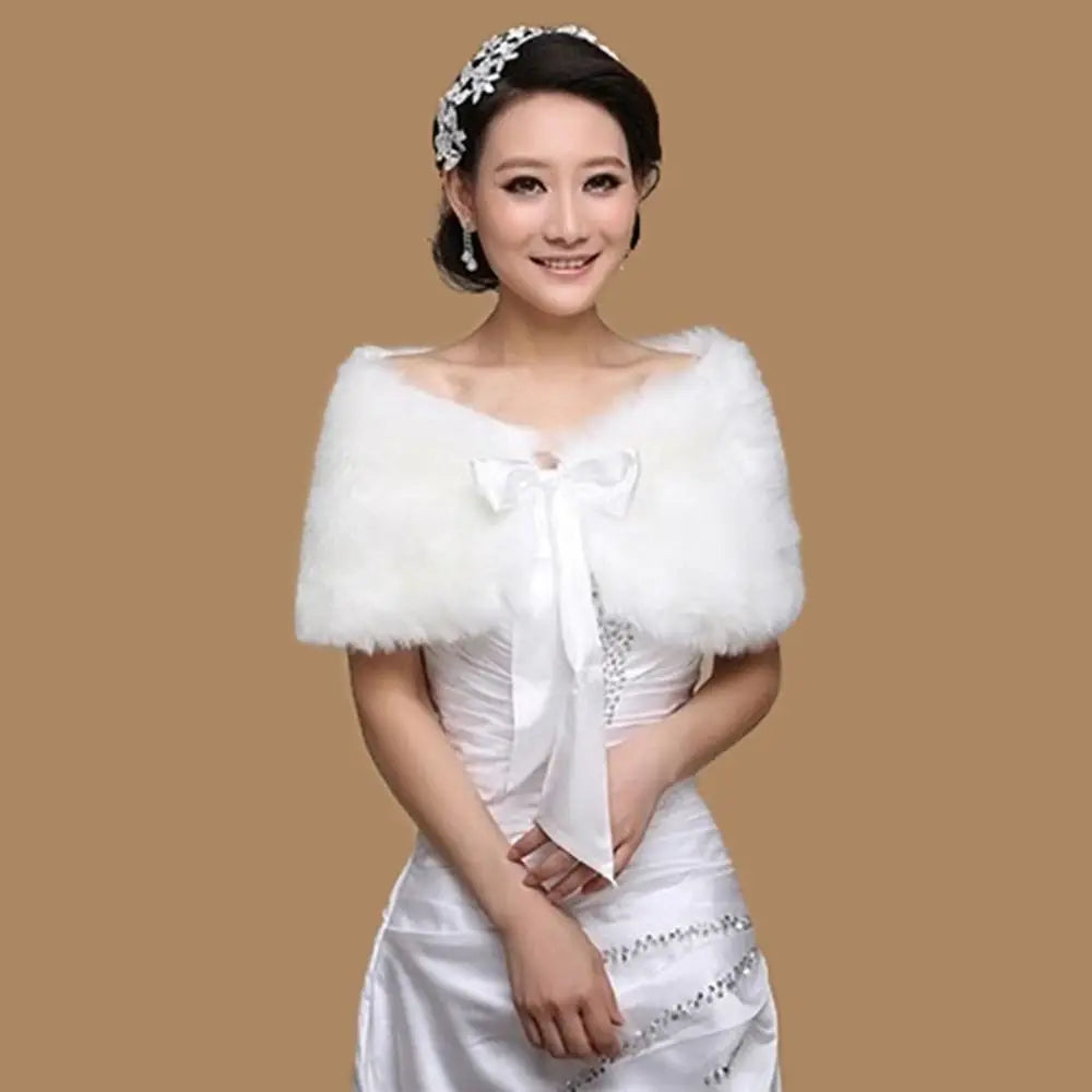 Thicken Imitation Fur Elegant Wedding Jackets Soft Cape Bridal Wrap Winter Cape Plush Wrap Fur Shawl Wedding Bridal Shawl