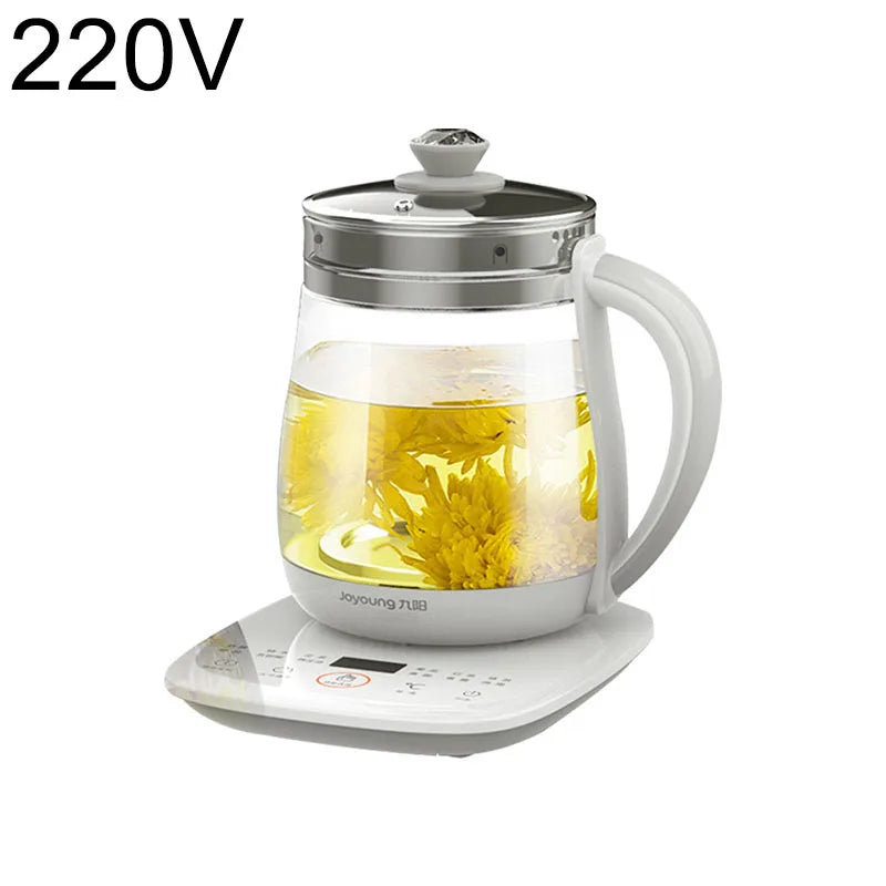 220V Jiuyang Health Pot Multi-Functional Flower Teapot Glass Stew Tea Pot 1.5L Portable Mini Multi Cooker Tea Dessert Cooker