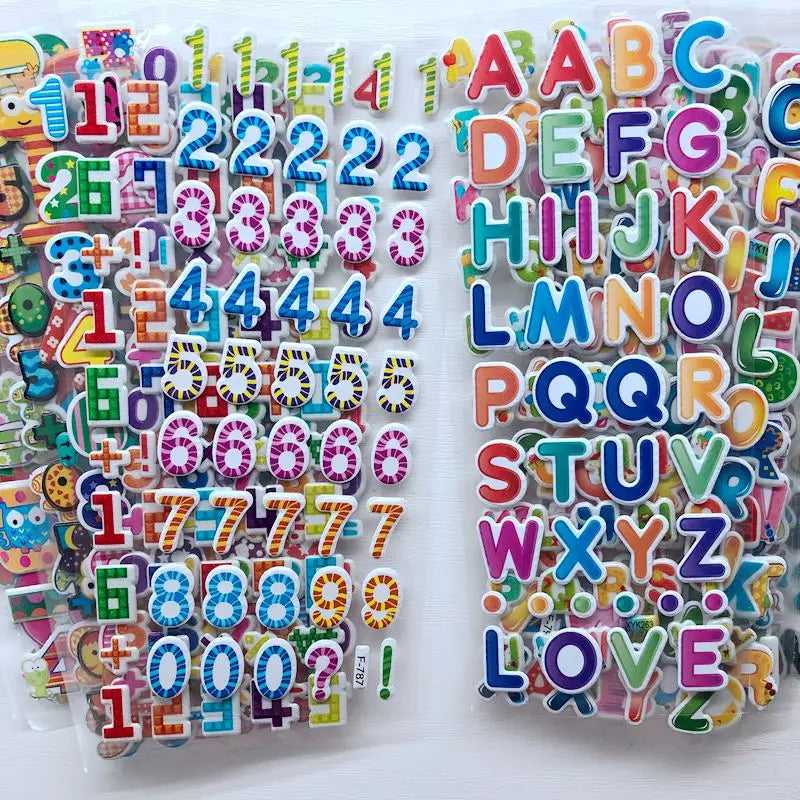10 Sheets Letters Numbers 3D Puffy Stickers English Alphabet Birthday Festival Gift for Adult Boy Girl Scrapbook Decoration