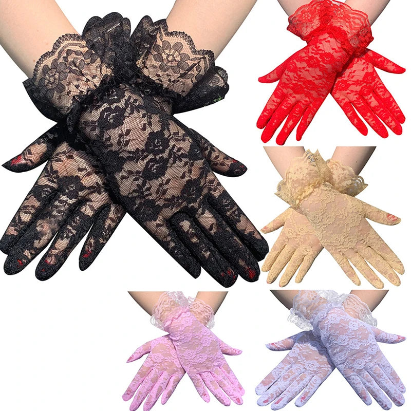 Sexy Lace Gloves Classic Black White Red Grey Skin Opera/Elbow/Wrist Stretch Satin Finger Long Gloves Flapper Gloves Matching