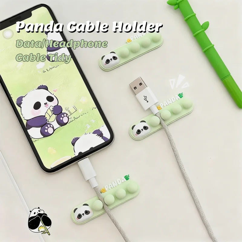 Cartoon Panda Cable Holder: Self-Adhesive Desk Wire Organizer for Phone Charging Cords
