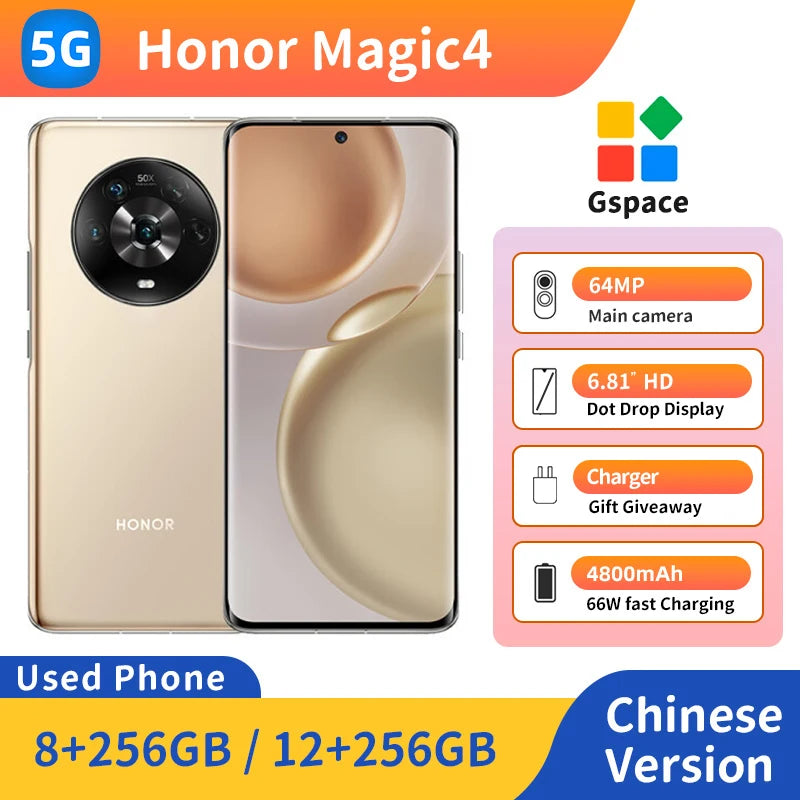 HONOR Magic 4 RAM 8GB/12GB ROM 256GB 6.81inches 430ppi 120Hz Screen 4800mAh 50MP Ultra wide angle lens Original Used Phone