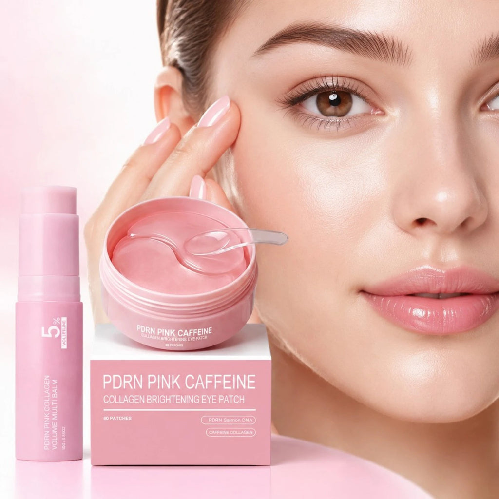 PDRN Pink Collagen Brightening Eye Patches Reduce Dark Circles Puffiness+Multi Balm Stick Hydrating Firming Face Neck Skin Care