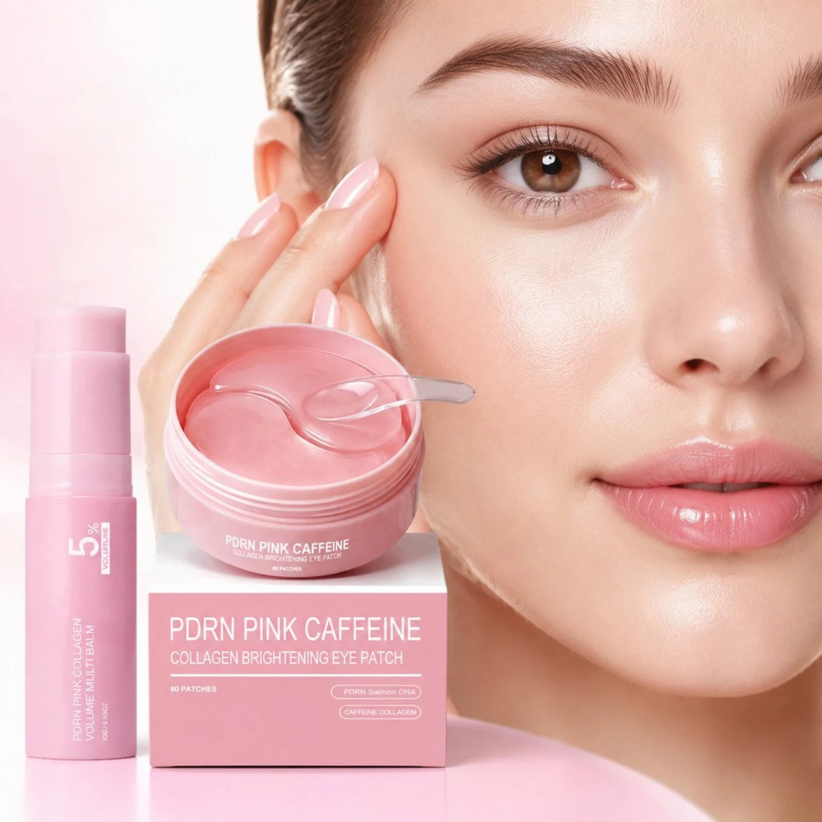 PDRN Pink Collagen Brightening Eye Patches Reduce Dark Circles Puffiness+Multi Balm Stick Hydrating Firming Face Neck Skin Care