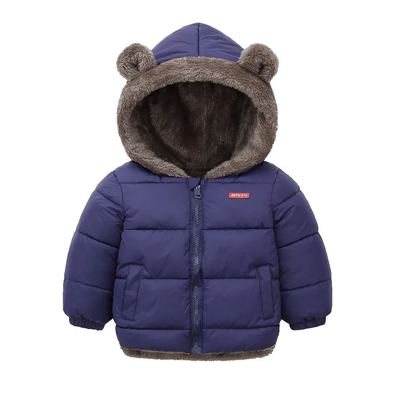 Boys Girls Thick Jackets Winter Kids Padded Fleece Warm Coats Children Hooded Cotton Outerwear Kids Clothes Cashmere Snowsuit