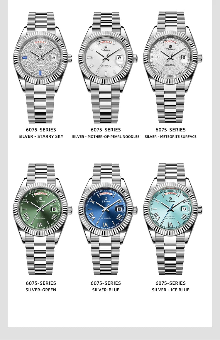 Dulunwe Automatic Watches for Men Day Date Classic 41MM Retro Mechanical Wristwatch 3ATM Waterproof Screw-in Crown Design