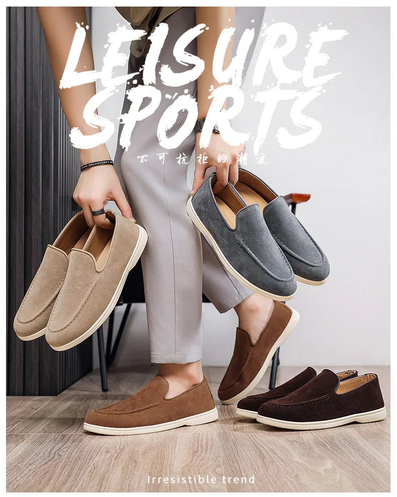 Men's Suede Leather Comfort Loafers, Flat Casual Slip-on Shoes, Fashion Suede Flats, Classic Round Toe Soft Leather Loafers 2026
