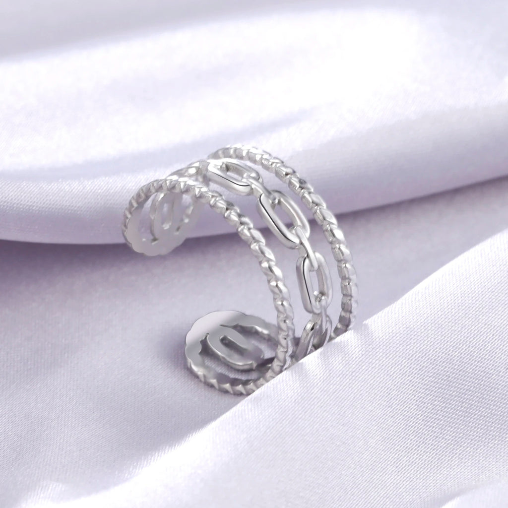 Amaxer For Women Lover's Rings Star Lace Beads Strip Stainless Steel Gold Color Silver Color Engagement Jewelry Party Gift