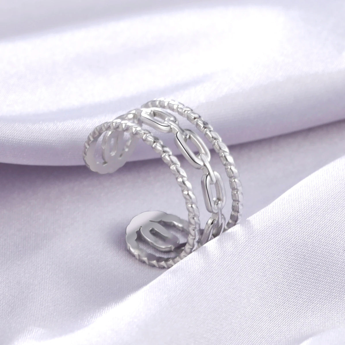 Amaxer For Women Lover's Rings Star Lace Beads Strip Stainless Steel Gold Color Silver Color Engagement Jewelry Party Gift