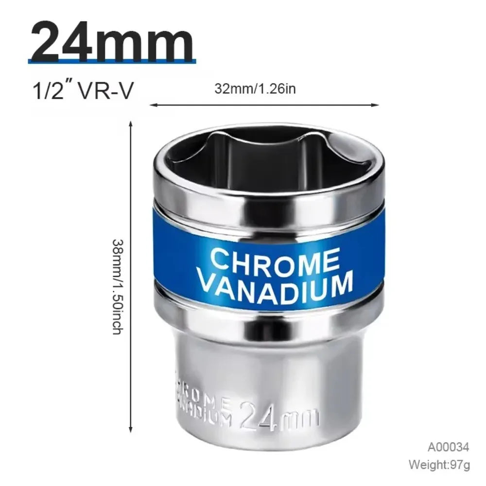 8mm-32mm 1/2" Drive Deep Impact Socket Set Drive Metric Wrench Socket Deep Impact Socket Pneumatic Wrench Head Tire Removal Tool