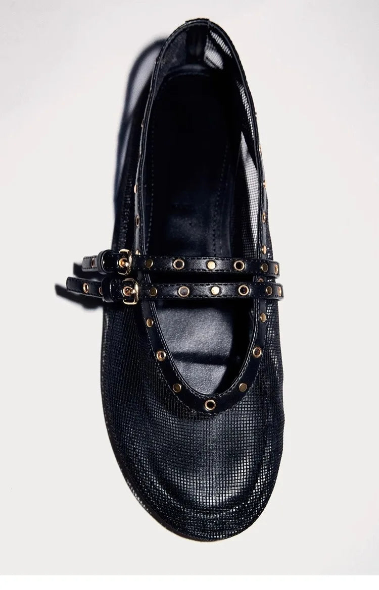 Mesh Summer Ballet Flats Shoes Women Buckle Strap Breathable 2026 New Flats Shoes Ladies Black Mary Janes Footwear Loafers Lady
