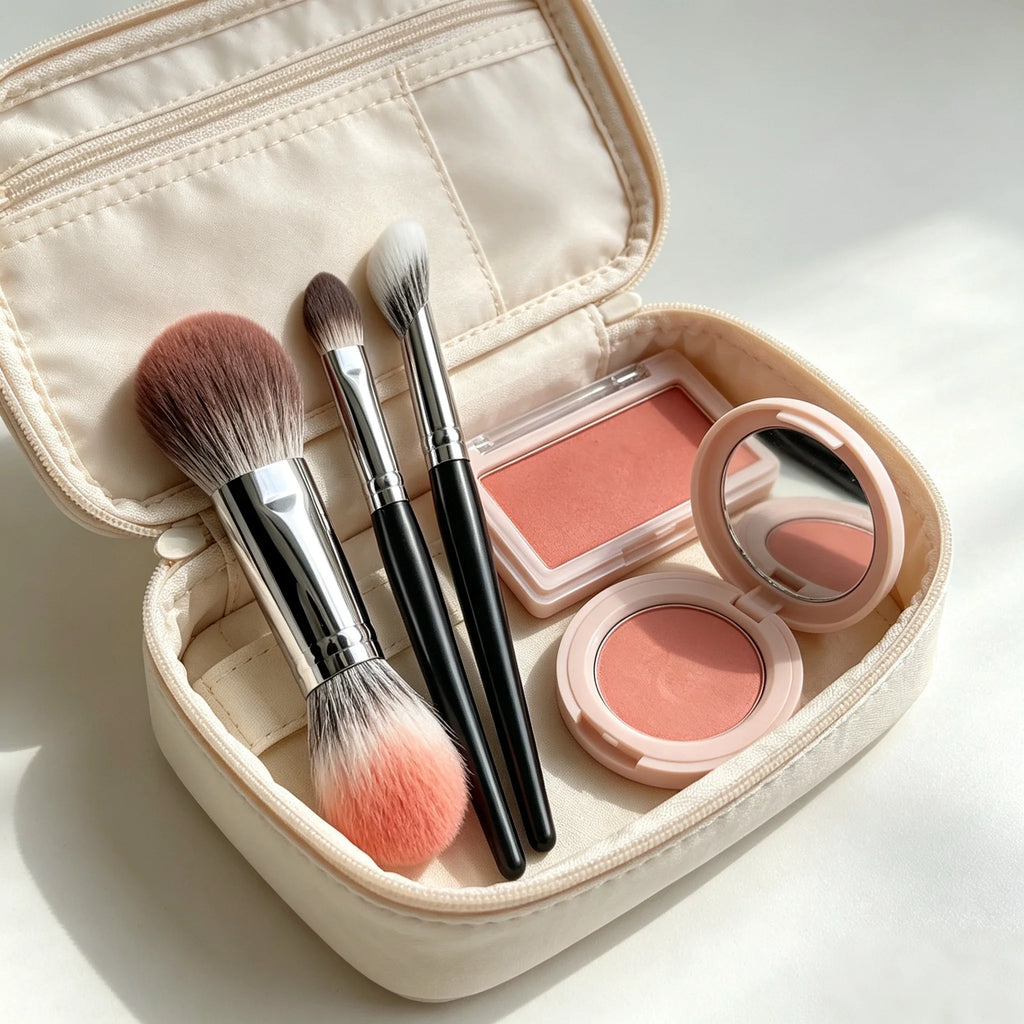 Pincel de Blush em Forma de Coração Pêssego 1/2 Peças Pincel de Maquilhagem Compacto Plano e de Precisão Aplicador Cosmético para Blush em Pó, Creme e Líquido
