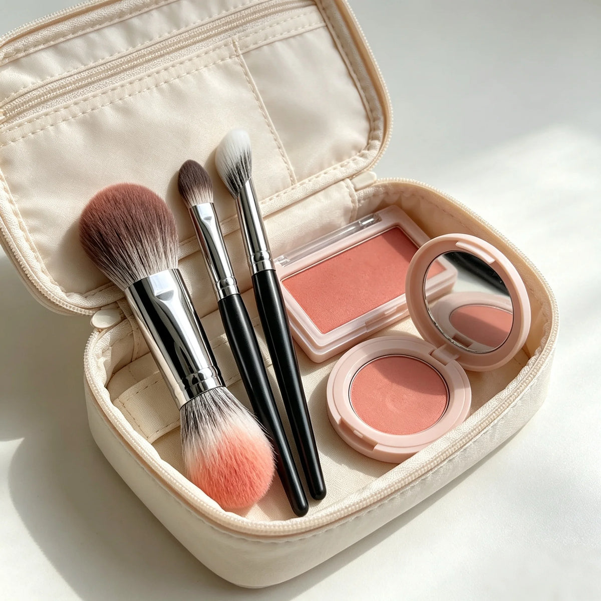 Pincel de Blush em Forma de Coração Pêssego 1/2 Peças Pincel de Maquilhagem Compacto Plano e de Precisão Aplicador Cosmético para Blush em Pó, Creme e Líquido