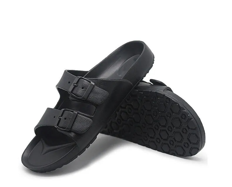 Shevalues Summer Flat Slippers For Women Men 2025 New Thick Sole Sandals With Double Buckle Fashoin Outdoor Antiskid Beach Slide