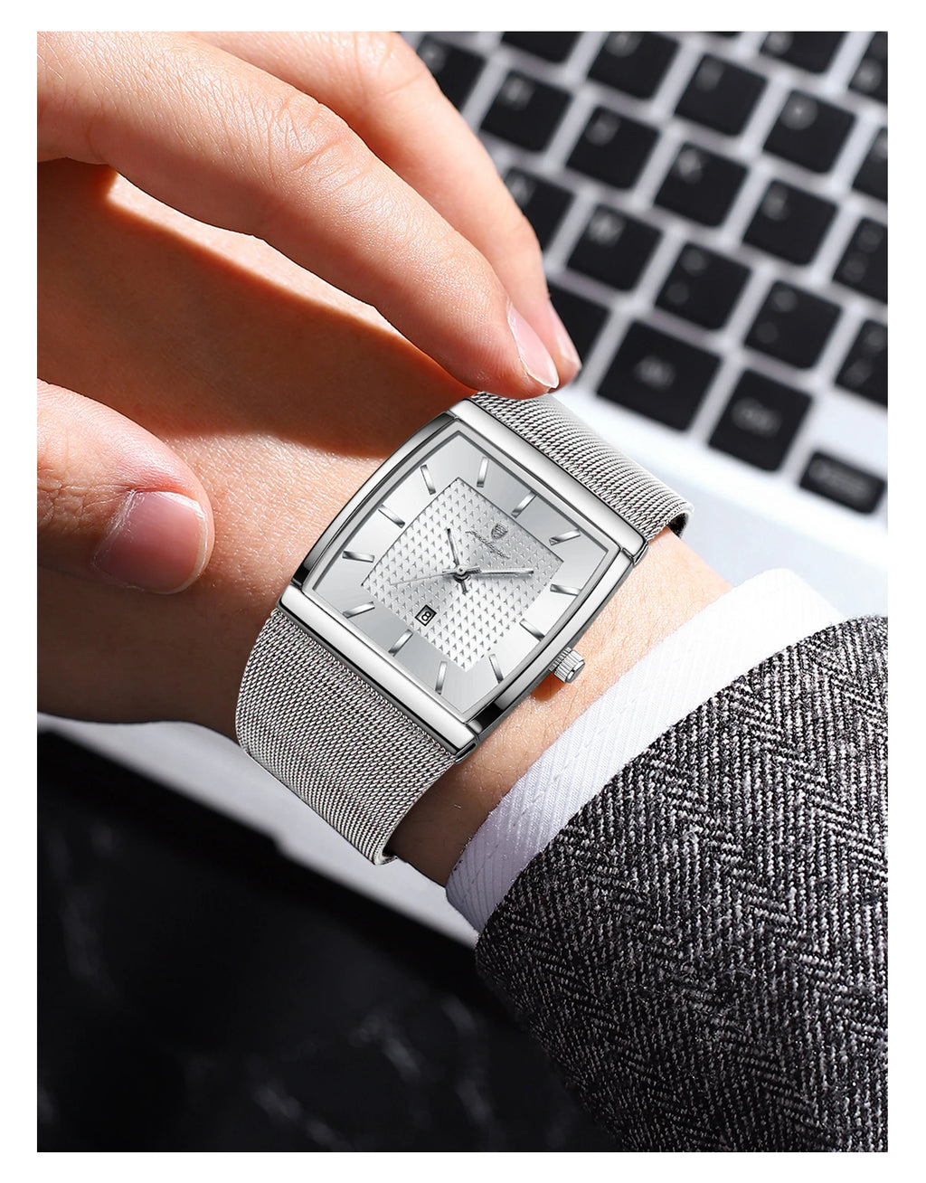 POEDAGAR Luxury Business Men's Watch Stainless Steel Mesh Waterproof Luminous Man Wristwatch Date Quartz Fashion Watches For Men