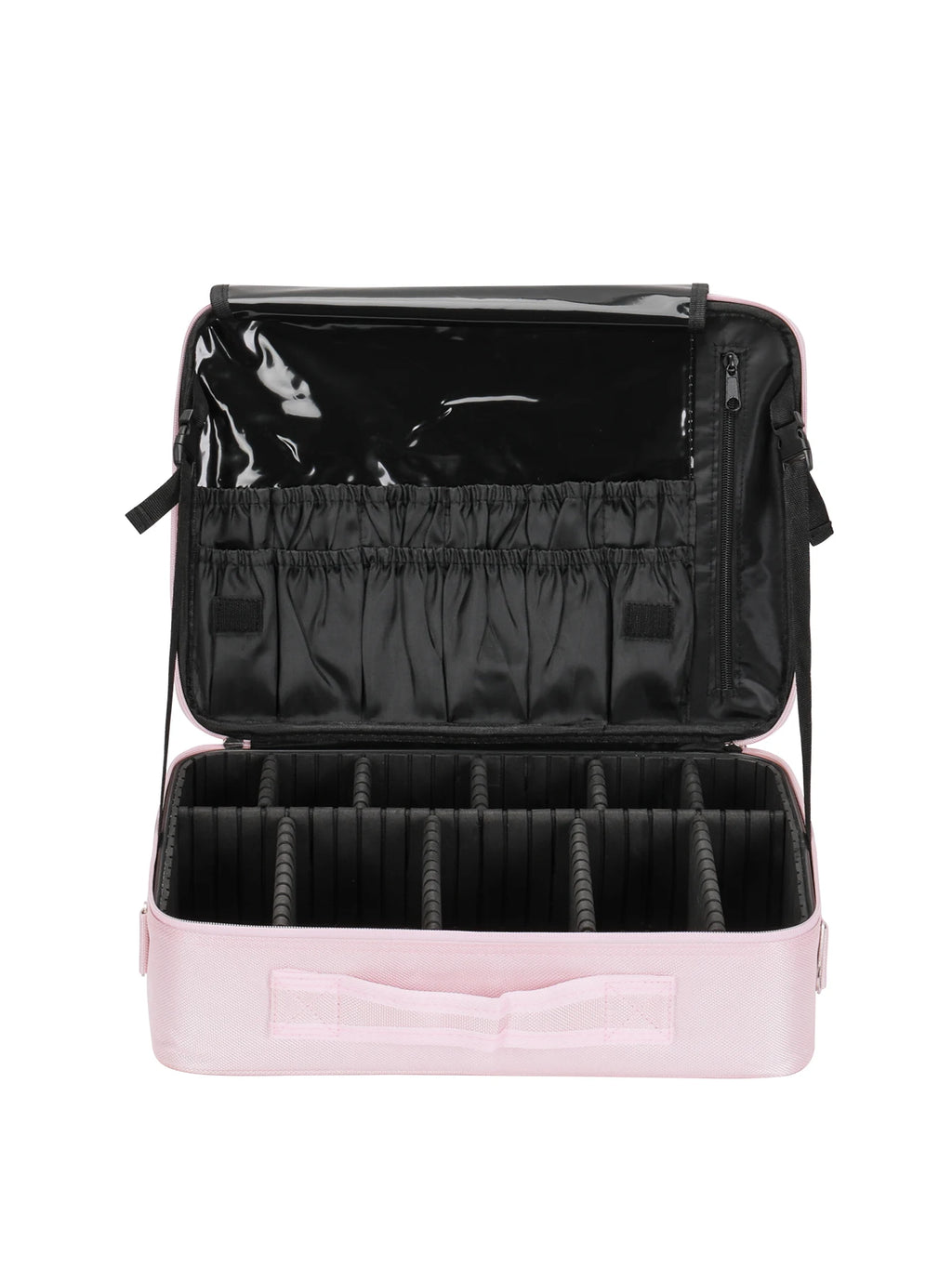 Travel Makeup Bag Makeup Train Cases Professional Lipstick Organizer with Shoulder Strap Adjustable Dividers for Cosmetics Makeu