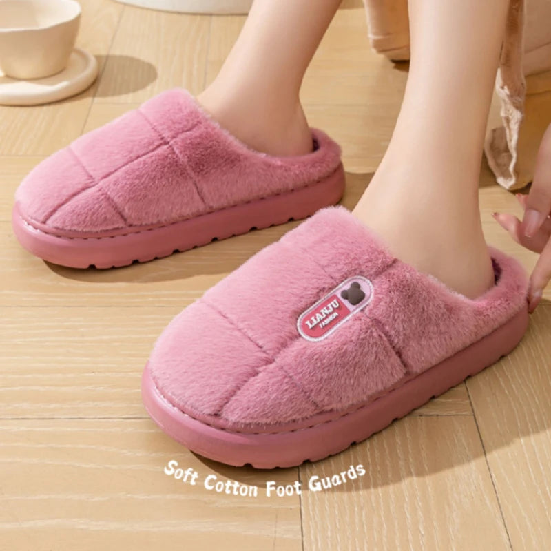 Big Size 50 51 Winter Slippers Women Men Thick Sole Indoor Home Warm Couples Shoes Non-Slip Flat Platform Women's Cotton Slipper