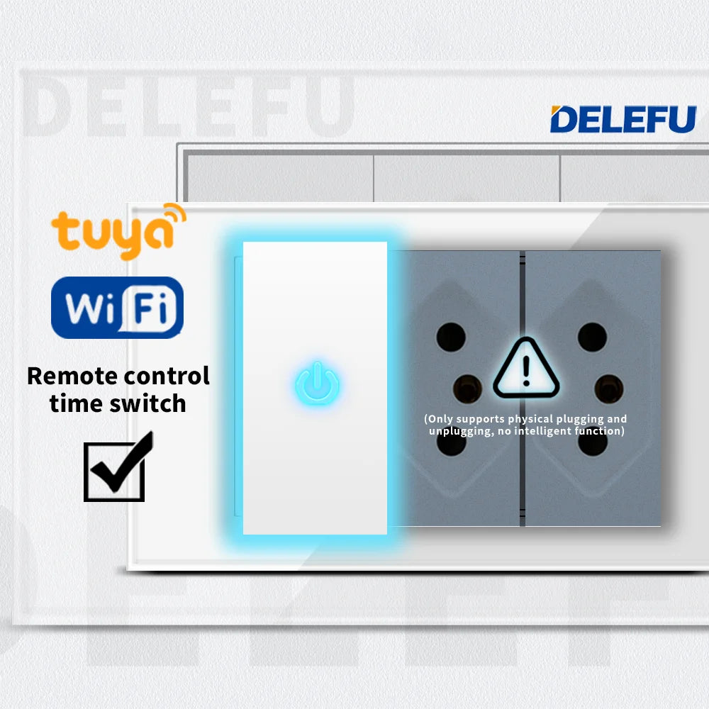 DELEFU Glass SC70 Panel 145mm Black Italian Standard USB C-type Fast Charging Wall Socket Switch TV Telephone CAT5 CAT6