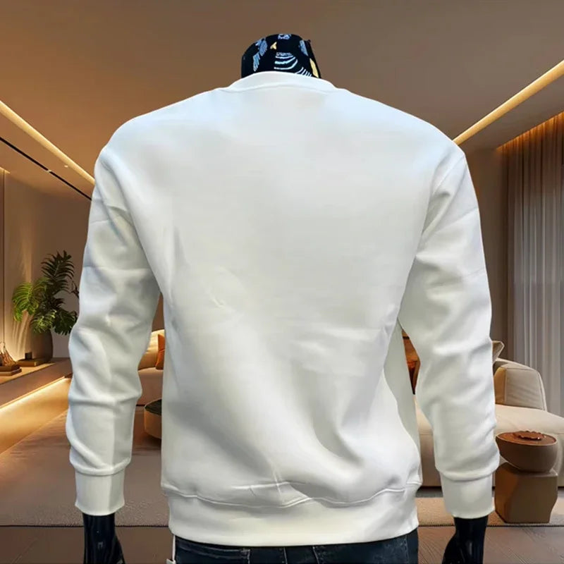 Black Letter Printed Mens Hoodie Classic Crewneck Long Sleeve Pullover Sweatshirt Autumn Spring Casual Warm Fashion Daily Wear