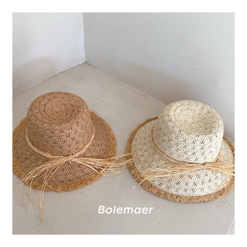 2025 Summer Big Brim Kids Sun Straw Hat Children's Straw Hat Holiday Kids Travel Beach Caps Girls' Vacation Beach Hat