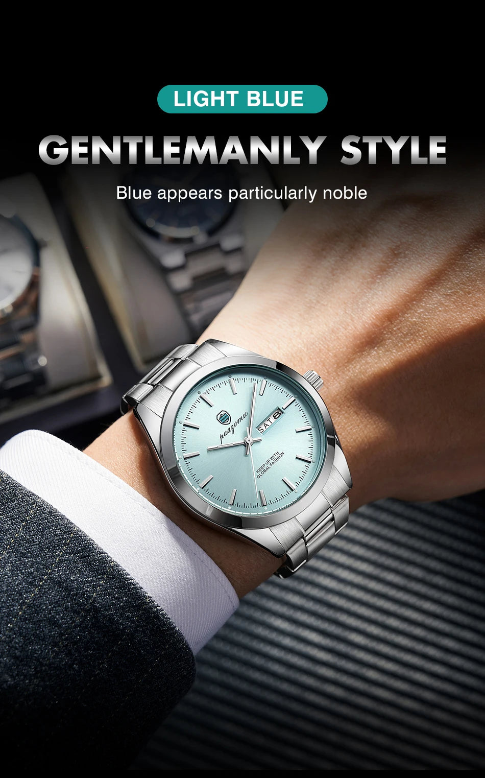 PAAZOMU Fashion Men's Quartz Watch Luminous Hands Date Week Stainless Steel Strap Waterproof Casual Wristwatch Quartz Men Watch