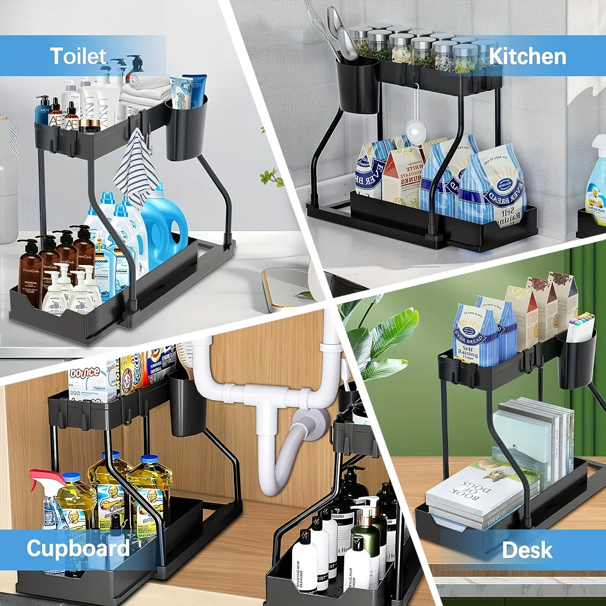 Kitchen lower sink rack Double pull-out countertop finishing rack Bathroom storage rack Kitchen storage rack