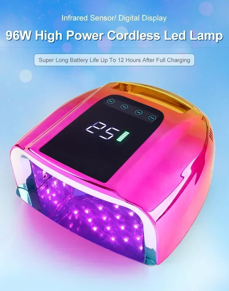 96W Mirror Reflective Nail Lamp with Metal Pad Cordless Manicure Dryer Wireless UV Light for Nails Rechargeable Nail UV LED Lamp