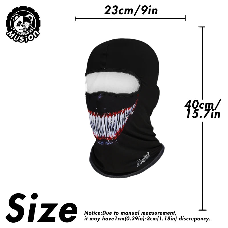 Musion Balaclava Helmet Liner Full Face Mask Skull Print Moto Topeng Muka Rider for Cycling and Riding Motorcycle