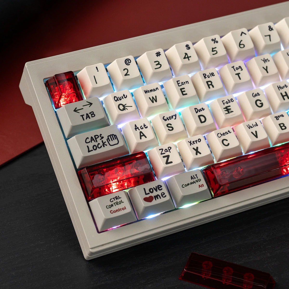 Red Transparent Keycap 10 Key Cherry Profile PC Keycap Space Bar 6.25U ESC Enter Shift Key Custom Keycap for Mechanical Keyboard