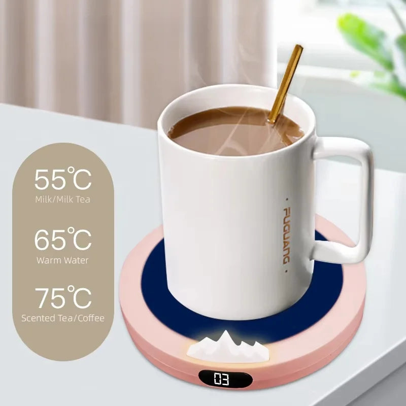 Smart Coffee Mug Portable USB Heating Cup Warmer 3-Gear Coffee Mug Warmers 10W Fast Heating Temperature Control 8H Auto Shutdown