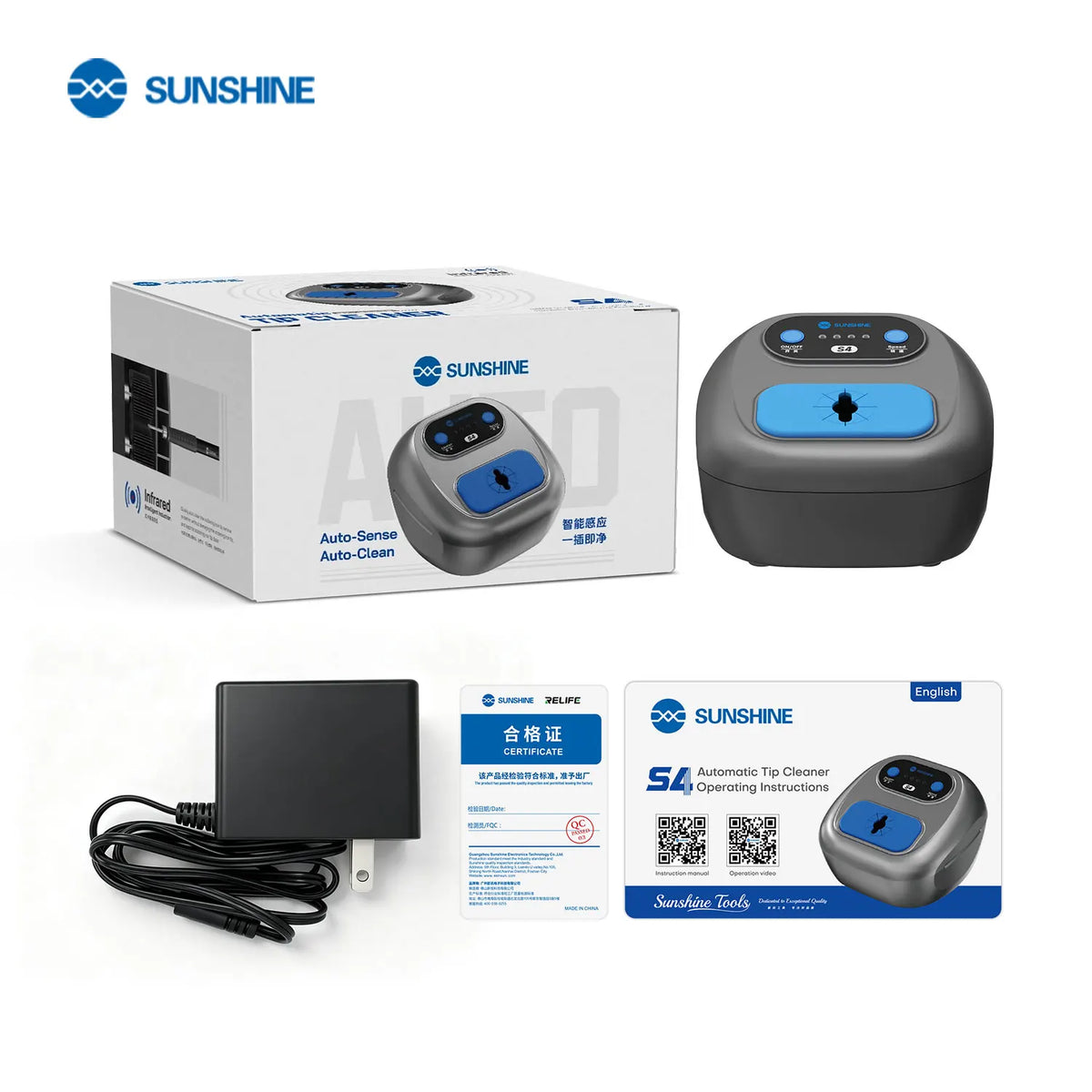 SUNSHINE S4 Smart Soldering Iron Tip Cleaner Automatic Infrared Sensor 3-Speed Adjustable Electric Cleaning Machine