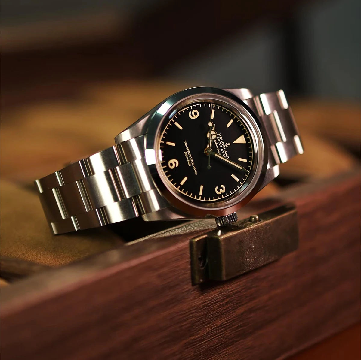 Hruodland 2025 36mm Classic Automatic Men Dress Watches PT5000 Mechanical Stainless Steel Bracelet Black Sport Wristwatch Male