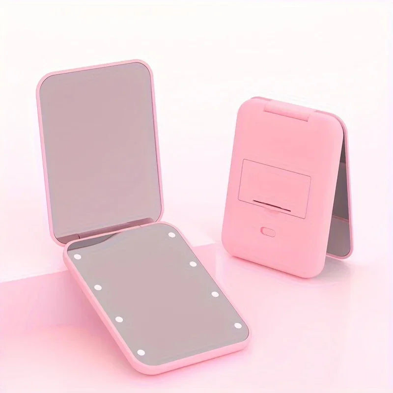 Mini Handheld Makeup Mirror 1X/3X Magnifiying Compact Folding Travel Portable With Light Makeup Pocket Mirror 8 Leds for Gifts