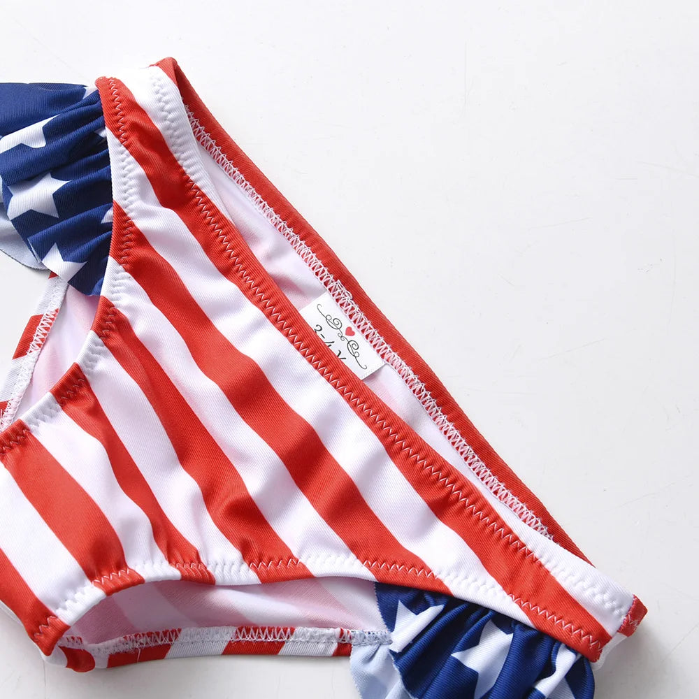DXTON Girls 2 pcs Swimwear Suit Kids Flag Print Stars Stripe Swimsuit Children Bikini Sets for Summer Beachwear Bathing suit