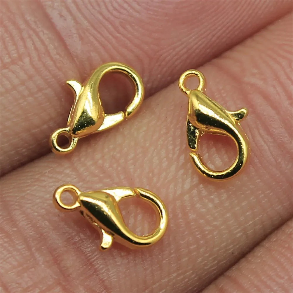 50pcs 8 Colors 12mm 10mm Metal Alloy Lobster Clasp Hooks For Necklace & Bracelet Chain DIY Fashion Jewelry Findings