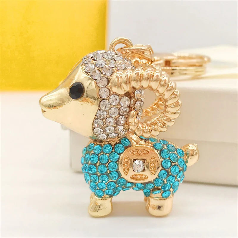 Chinese Zodiac Goat Sheep Lovely Crystal Charm Purse Handbag Car Key Keyring Keychain Party Wedding Birthday Gift