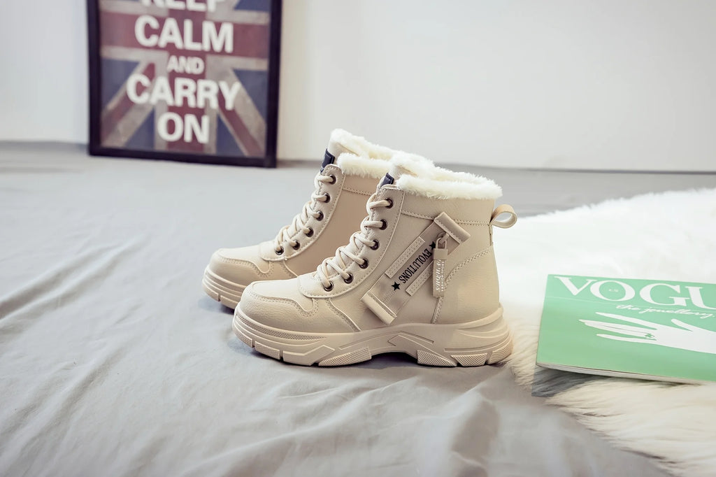Botins de Senhora, Botins Curtos, Botas de Inverno com Forro Espesso e Isolamento, Elegantes e Versáteis, Botas de Inverno de Sola Grossa