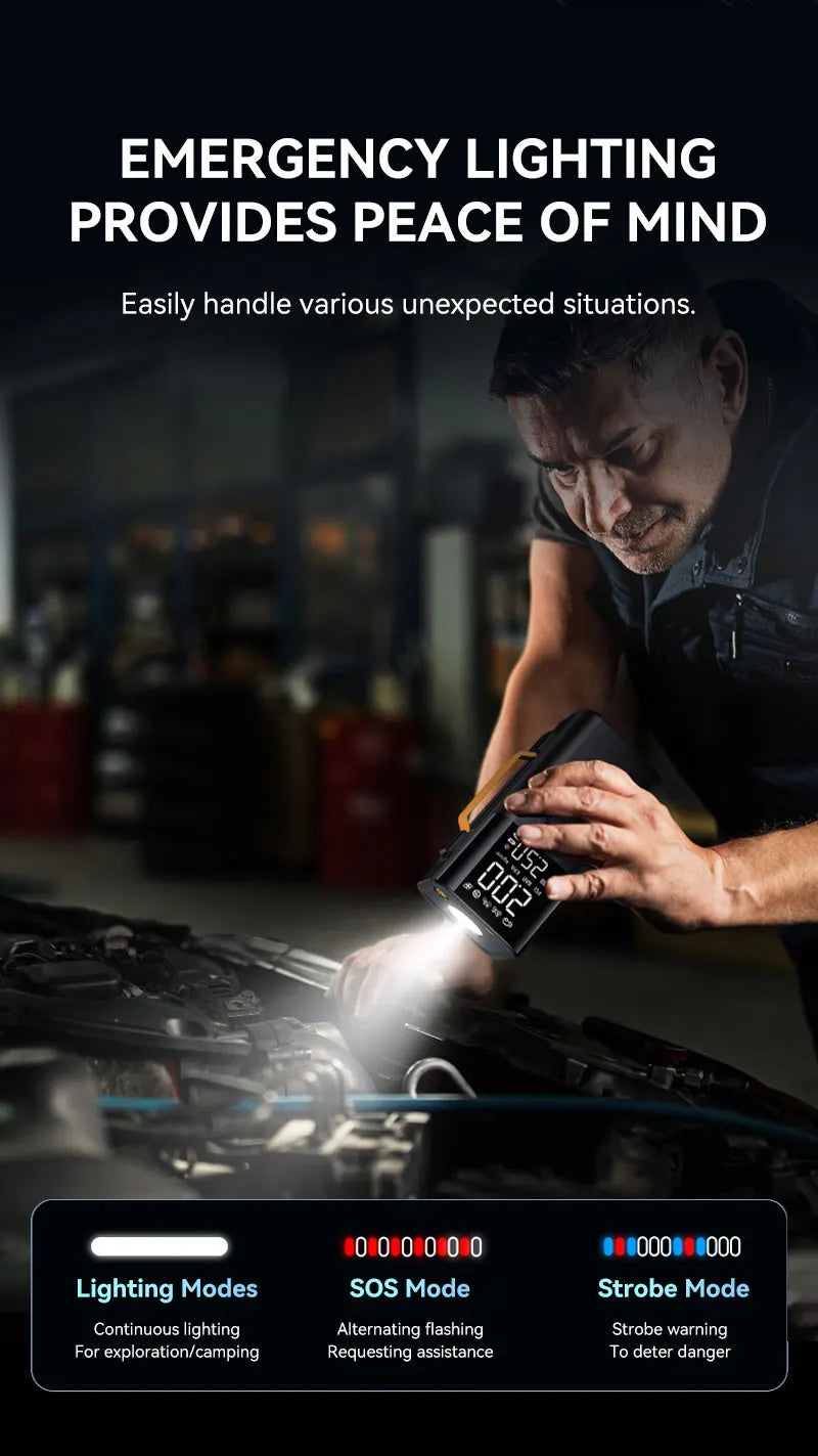 Car jump starter 6000A Jump Starter 150PSI Air Pump Multifunctional Tire Inflator Power Bank Lighting for Car