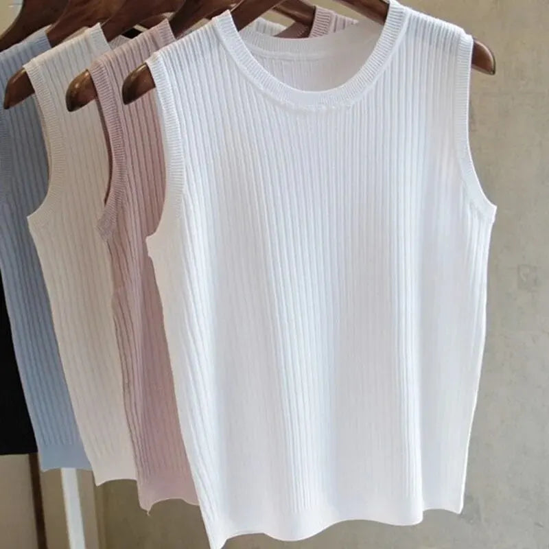 zjaiss 2026 Summer New Fashion Knitted Vests O-neck Sleeveless Casual Thin Tops Sleeveless Blouse Women Shirt