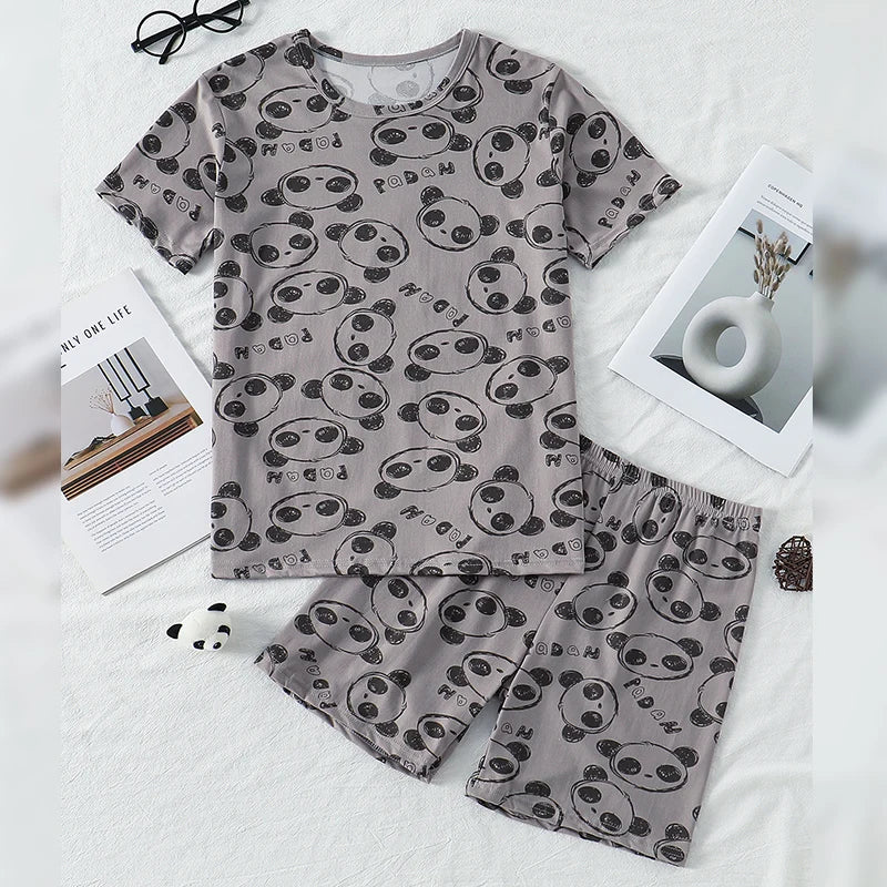 2-pcs Children's Summer Fashion Print Home Clothes Suit Boy Comfortable Joker Dinosaur Short-sleeved Girl Sweet Pink Shorts Suit