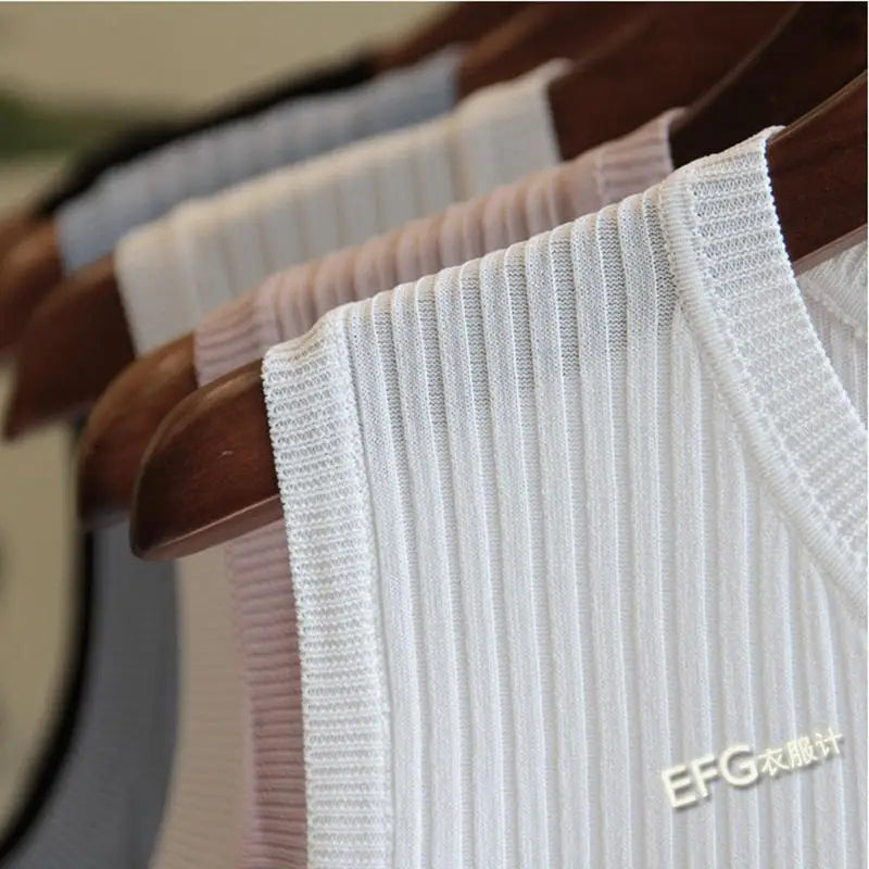 zjaiss 2026 Summer New Fashion Knitted Vests O-neck Sleeveless Casual Thin Tops Sleeveless Blouse Women Shirt