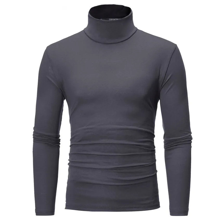 2025 Autumn Winter Men's High Neck T-shirt Male Slim Fit Fashion High Elastic Long Sleeve Casual Breathable Apparel Pullover