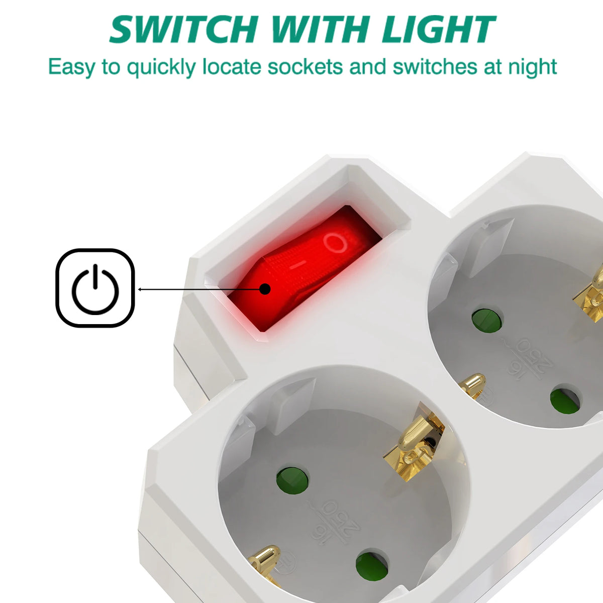 Double Plug Socket Adapter Schuko EU Conversion Plug With Switch ON/OFF German Standard Multiple Socket 3680W Extension Outlet