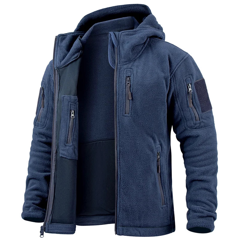 Men's Tactical Fleece Jacket Winter Warm Full Zip Military Hoodies Multi-Pockets Hiking Hunting Outdoor Coats