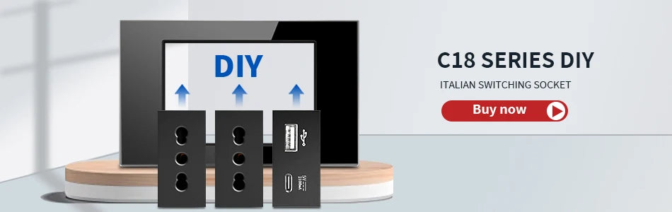 DELEFU Glass SC70 Panel 145mm Black Italian Standard USB C-type Fast Charging Wall Socket Switch TV Telephone CAT5 CAT6