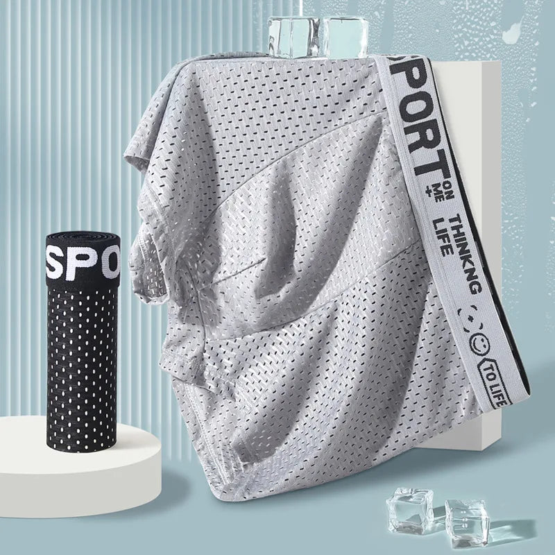 Men's Ice Silk Mesh Boxers Breathable Mesh Four Corner Pants Panties Shorts Summer Boxer Shorts Male Comfortable Underpants