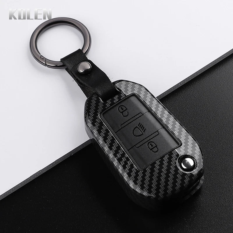 ABS Carbon Fiber Style Car Key Case Cover For Peugeot 208 308 T9 508 2008 3008 4008 For Citroen C4 For Opel Corsa Crossland X