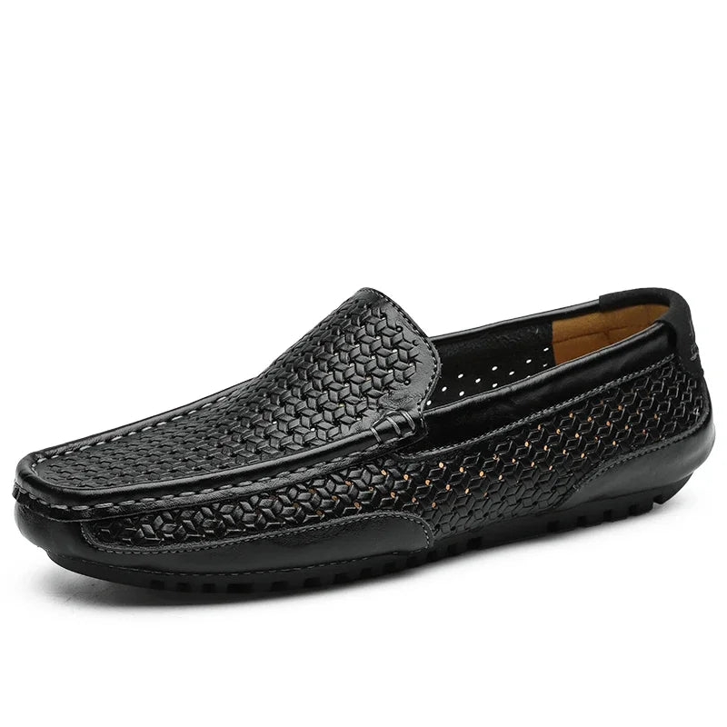 2026 Summer Men Casual Shoes Luxury Brand Genuine Leather Mens Loafers Moccasins Hollow Out Breathable Slip on Driving Shoes